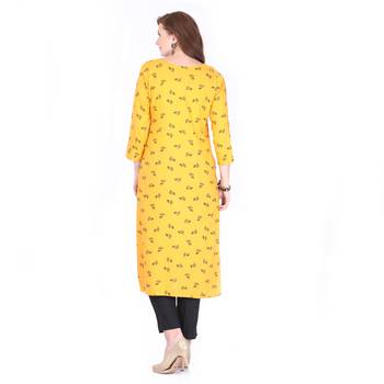 Yellow printed rayon long-kurtis 2