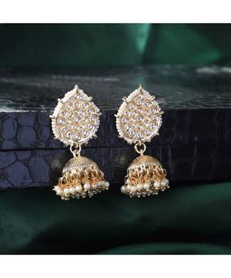 Gold Plated Partywear Kundan studded Designer Jhumka/jhumki Earring 1