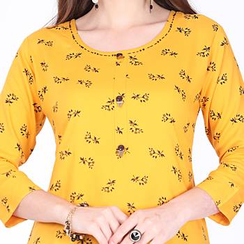 Yellow printed rayon long-kurtis 4