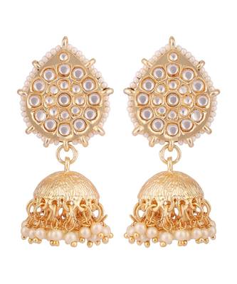 Gold Plated Partywear Kundan studded Designer Jhumka/jhumki Earring 2