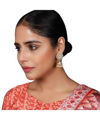 Gold Plated Partywear Kundan studded Designer Jhumka/jhumki Earring 4