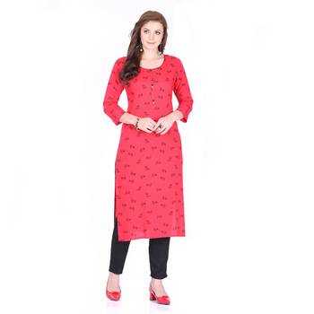Red printed rayon long-kurtis 1