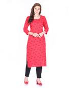Red printed rayon long-kurtis