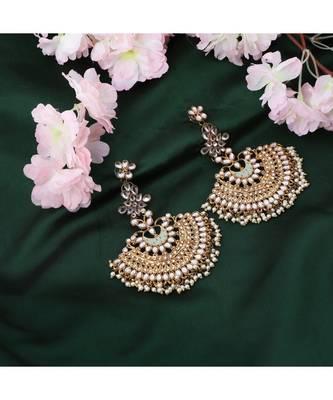 Gold Plated Partywear Meenakari Kundan studded Pastel Colour Earring 3
