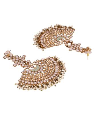 Gold Plated Partywear Meenakari Kundan studded Pastel Colour Earring 4