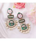 Gold Plated Partywear Meenakari Kundan studded Pastel Colour Earring