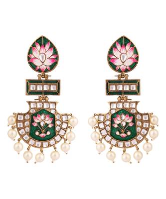 Gold Plated Partywear Meenakari Kundan studded Pastel Colour Earring 2