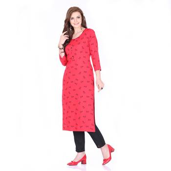 Red printed rayon long-kurtis 3