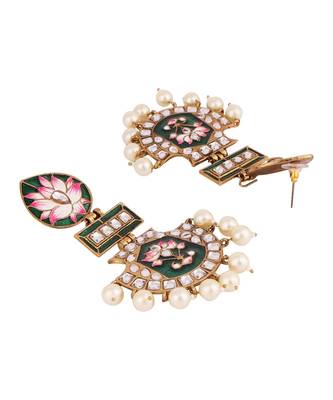 Gold Plated Partywear Meenakari Kundan studded Pastel Colour Earring 3