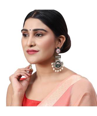 Gold Plated Partywear Meenakari Kundan studded Pastel Colour Earring 4