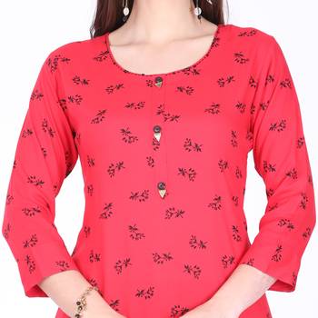 Red printed rayon long-kurtis 4