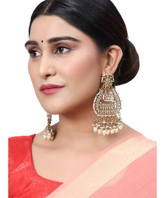 Gold Plated Partywear Kundan studded Designer Drop Earring Earring 1