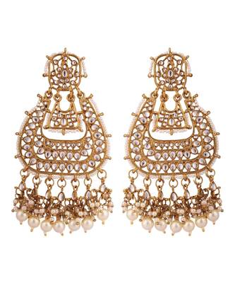Gold Plated Partywear Kundan studded Designer Drop Earring Earring 2