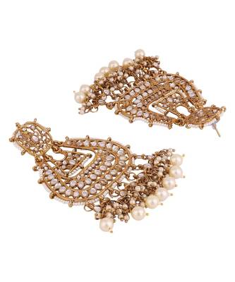 Gold Plated Partywear Kundan studded Designer Drop Earring Earring 4