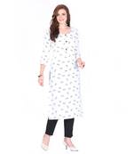 White printed rayon long-kurtis