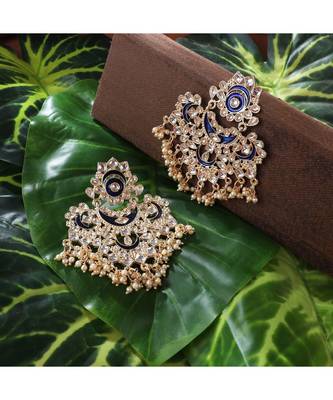Gold Plated Partywear Meenakari Kundan studdedBlue Colour Earring 1