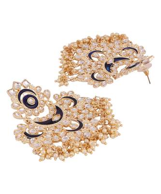 Gold Plated Partywear Meenakari Kundan studdedBlue Colour Earring 3