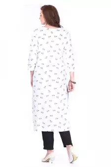 White printed rayon long-kurtis