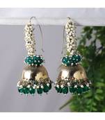 Gold Plated Green and White Pearl Long Jhumka Earring