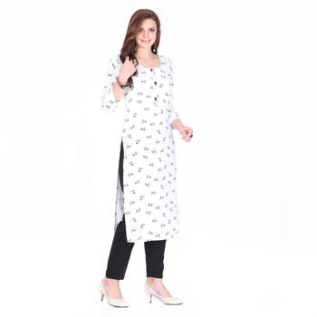 White printed rayon long-kurtis 3