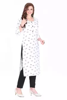 White printed rayon long-kurtis