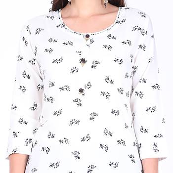 White printed rayon long-kurtis 4