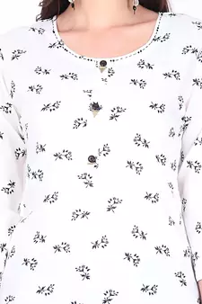 White printed rayon long-kurtis