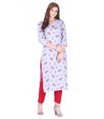 Blue printed rayon long-kurtis