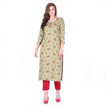 Green printed rayon long-kurtis 1