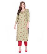Green printed rayon long-kurtis