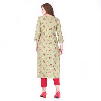 Green printed rayon long-kurtis 2