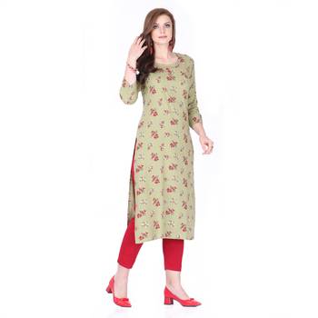 Green printed rayon long-kurtis 3