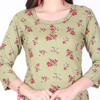 Green printed rayon long-kurtis 4