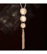 Rose Plated Tasselled Alloy Light weighted Cream Stone Finished Pendant