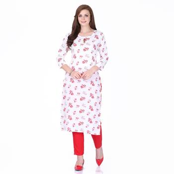 White printed rayon long-kurtis 1