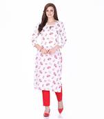 White printed rayon long-kurtis