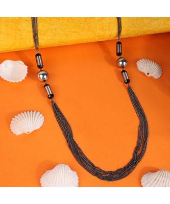 Stylish Multi Strand Black Long Chain Partywear Necklace 1