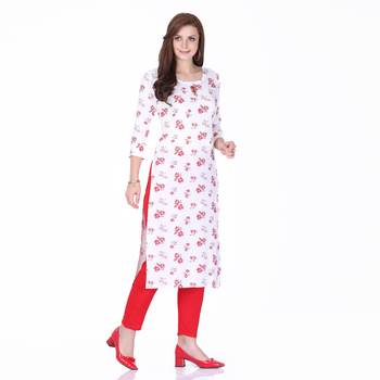 White printed rayon long-kurtis 3