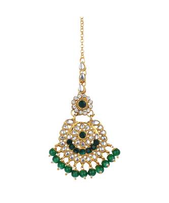 Traditonal Gold Plated Green Stone Studded Choker with Earring Maagtika 4