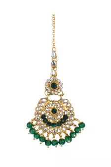 Traditonal Gold Plated Green Stone Studded Choker with Earring Maagtika