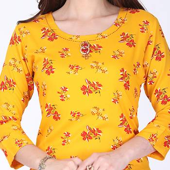 Yellow printed rayon long-kurtis 4