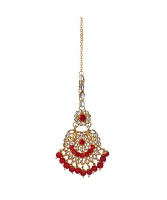 Traditonal Gold Plated Red Stone Studded Choker with Earring Maagtika 4