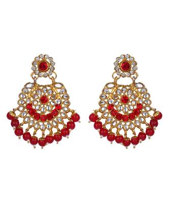 Traditonal Gold Plated Red Stone Studded Choker with Earring Maagtika 5