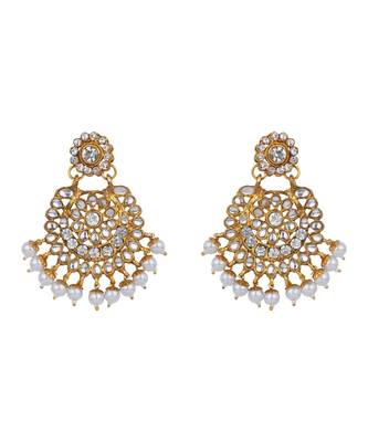 Traditonal Gold Plated White Stone Studded Choker with Earring Maagtika 4