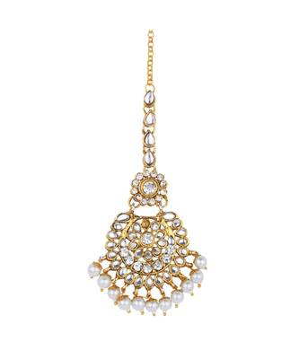 Traditonal Gold Plated White Stone Studded Choker with Earring Maagtika 5