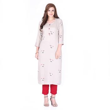 Grey printed rayon long-kurtis 1