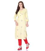 Yellow printed rayon long-kurtis