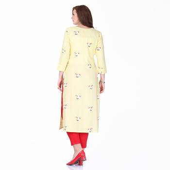 Yellow printed rayon long-kurtis 2