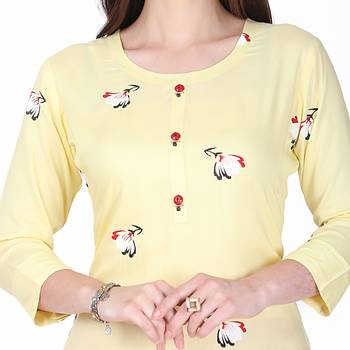 Yellow printed rayon long-kurtis 4