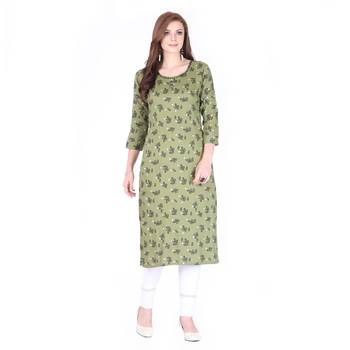 Green printed rayon long-kurtis 1